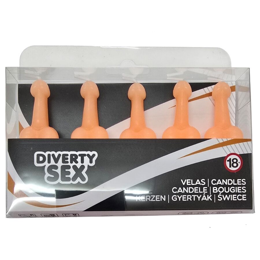 Diablo Picante-Set 5 Kerzen in Penisform, Farbe Natur