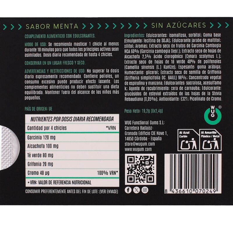 Wug Gum-WUG Diet Gum Funktional Ohne Zucker, Menta Geschmack · Nahrungsergänzungsmittel (Bild 3)