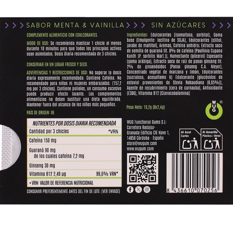 Wug Gum-On Funktionaler Gummi mit Koffein und Guarana, Menta-Geschmack · Nahrungsergänzungsmittel (Bild 4)