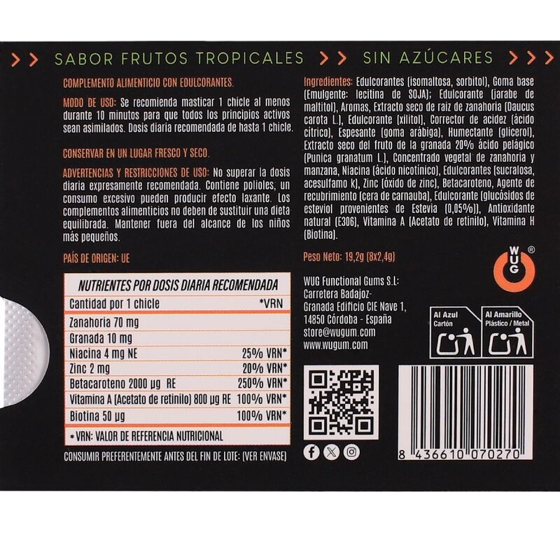 Wug Gum-Kaugummi Funktional mit Vitaminen und Zink, Geschmack · Nahrungsergänzungsmittel (Bild 4)