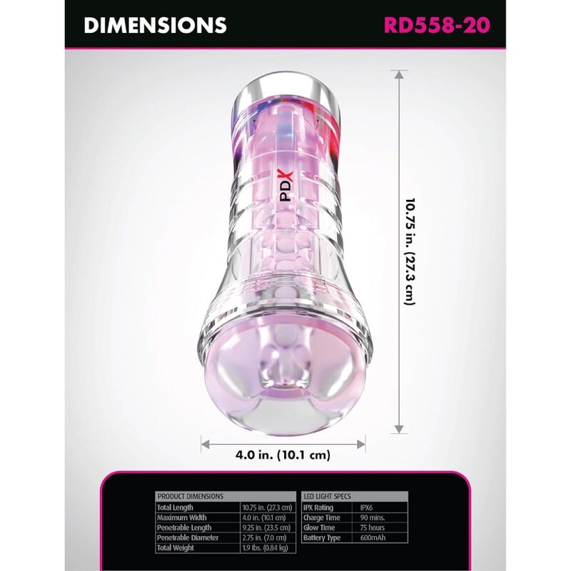 Pdx Elite-Viewtube XXL LED Transparent Stroker 27.3 CM · Sextoys (Bild 5)