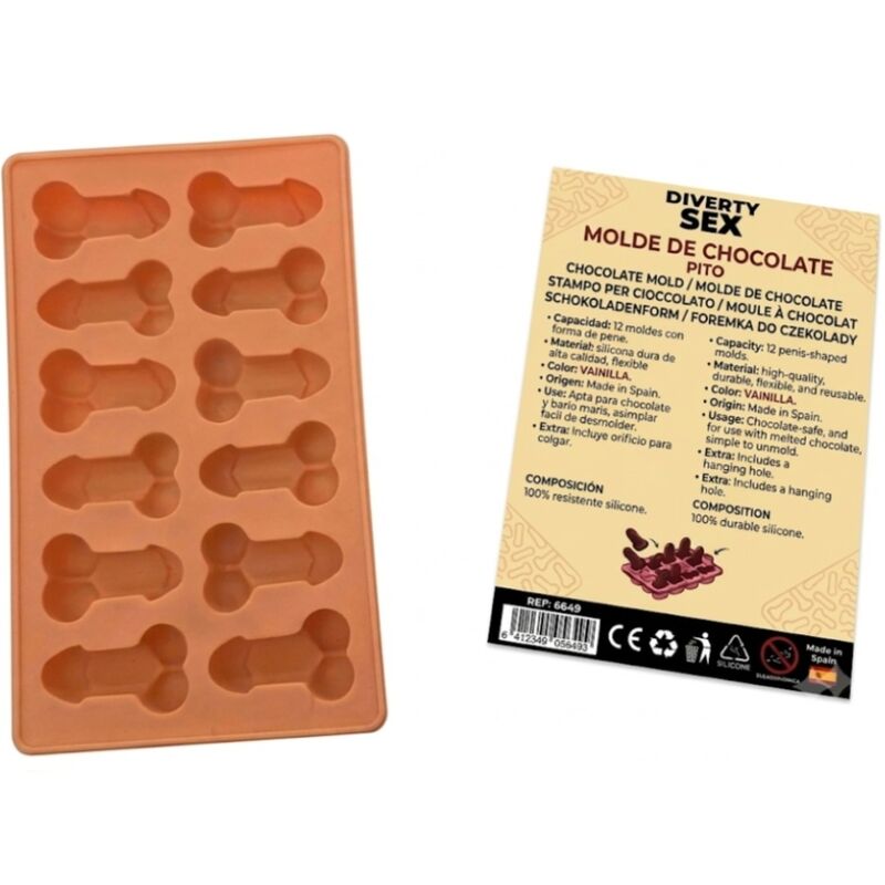 Diablo Picante-Form Silikon Schokolade 12 Vanille-Penis · Scherzartikel
