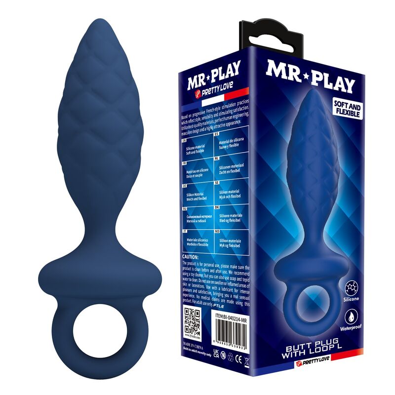 Mr Play-Analplug Textured mit Ring Blau Größe L · Sextoys