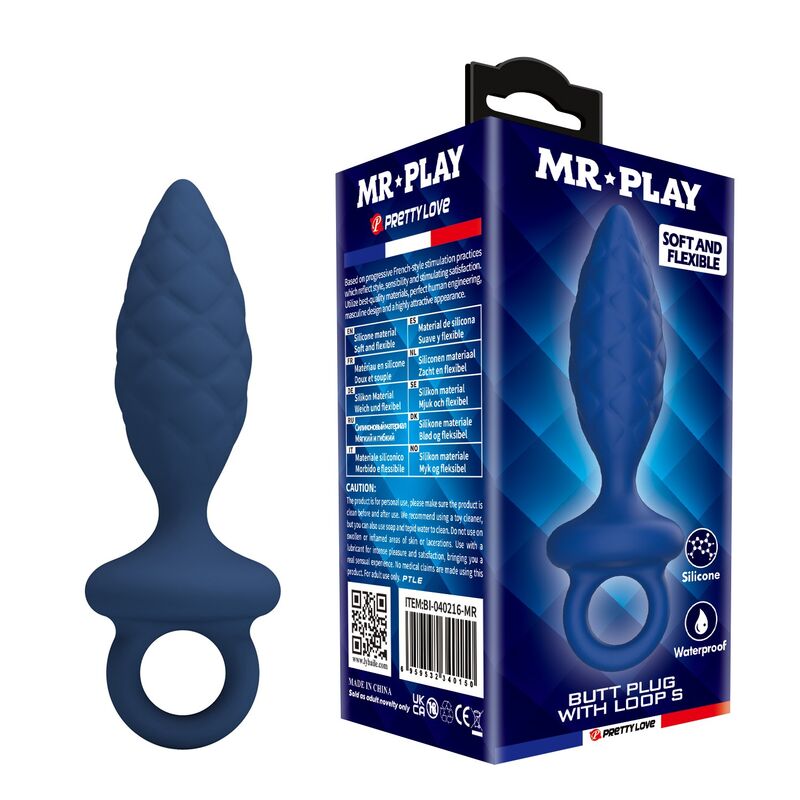 Mr Play-Analplug Textured mit Ring Blau Größe S · Sextoys