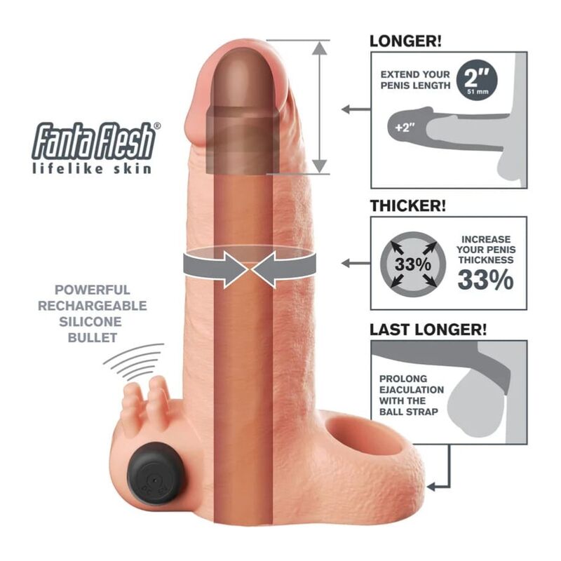 Pipedreams-Fantasy X-Tension Penishülle Vibrator +5 cm Beige · Sextoys (Bild 5)