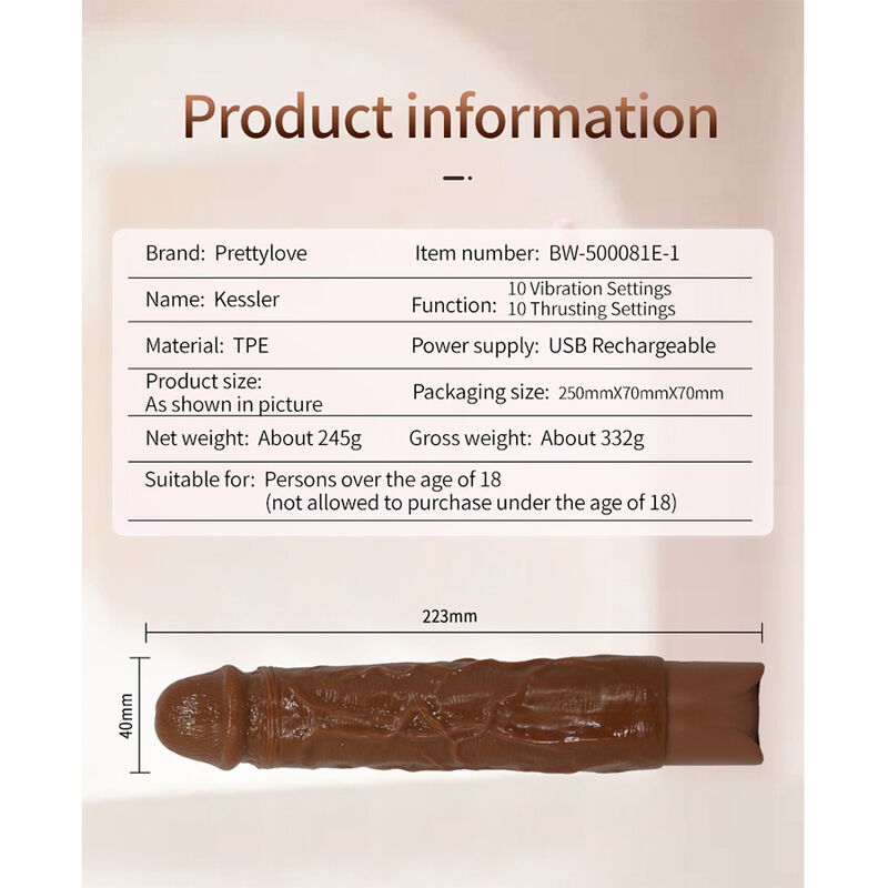 Pretty Love-Kessler Dildo Realistisch Vibrator 22 cm Braun · Sextoys (Bild 10)